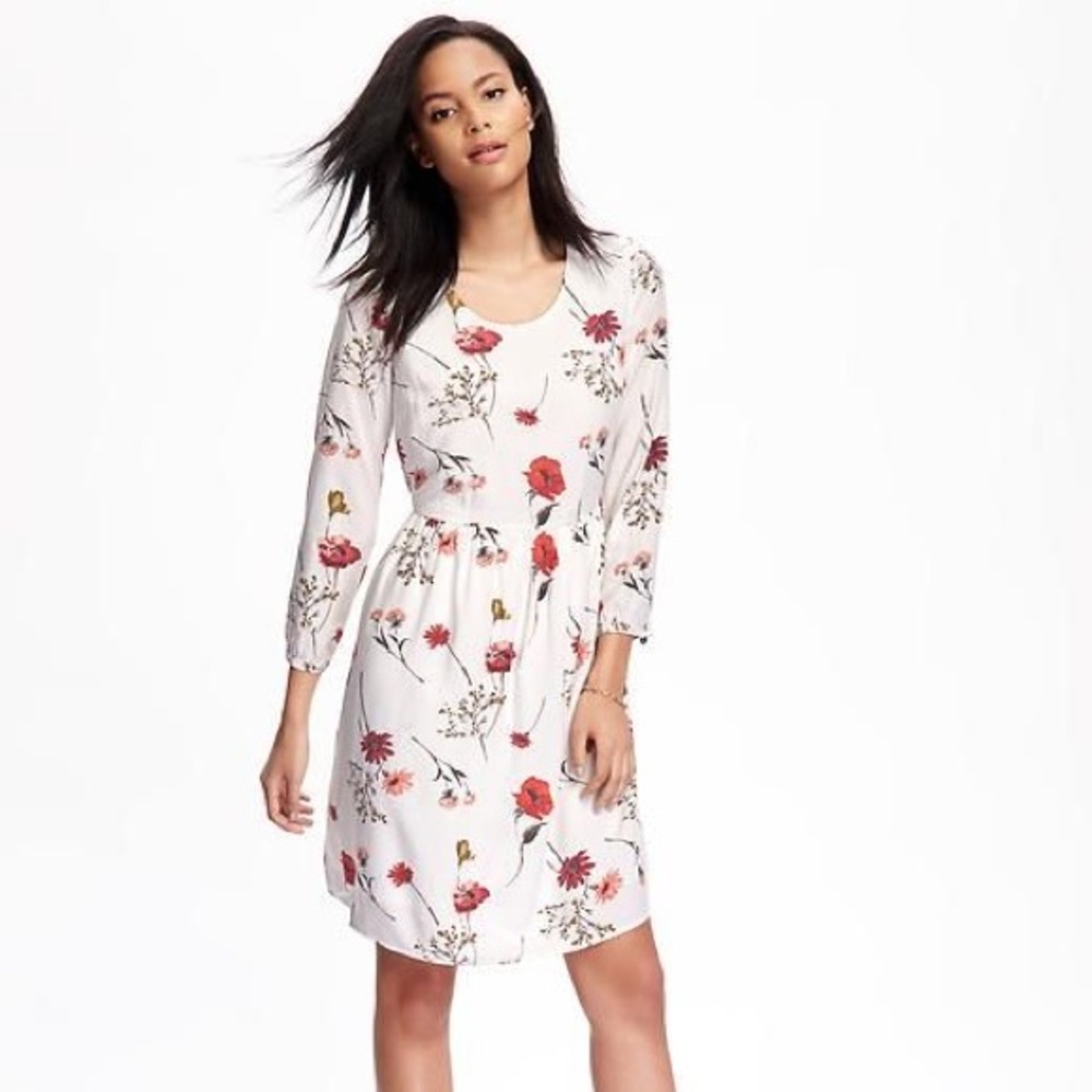 Old Navy Floral Printed Waisted Swing Dress